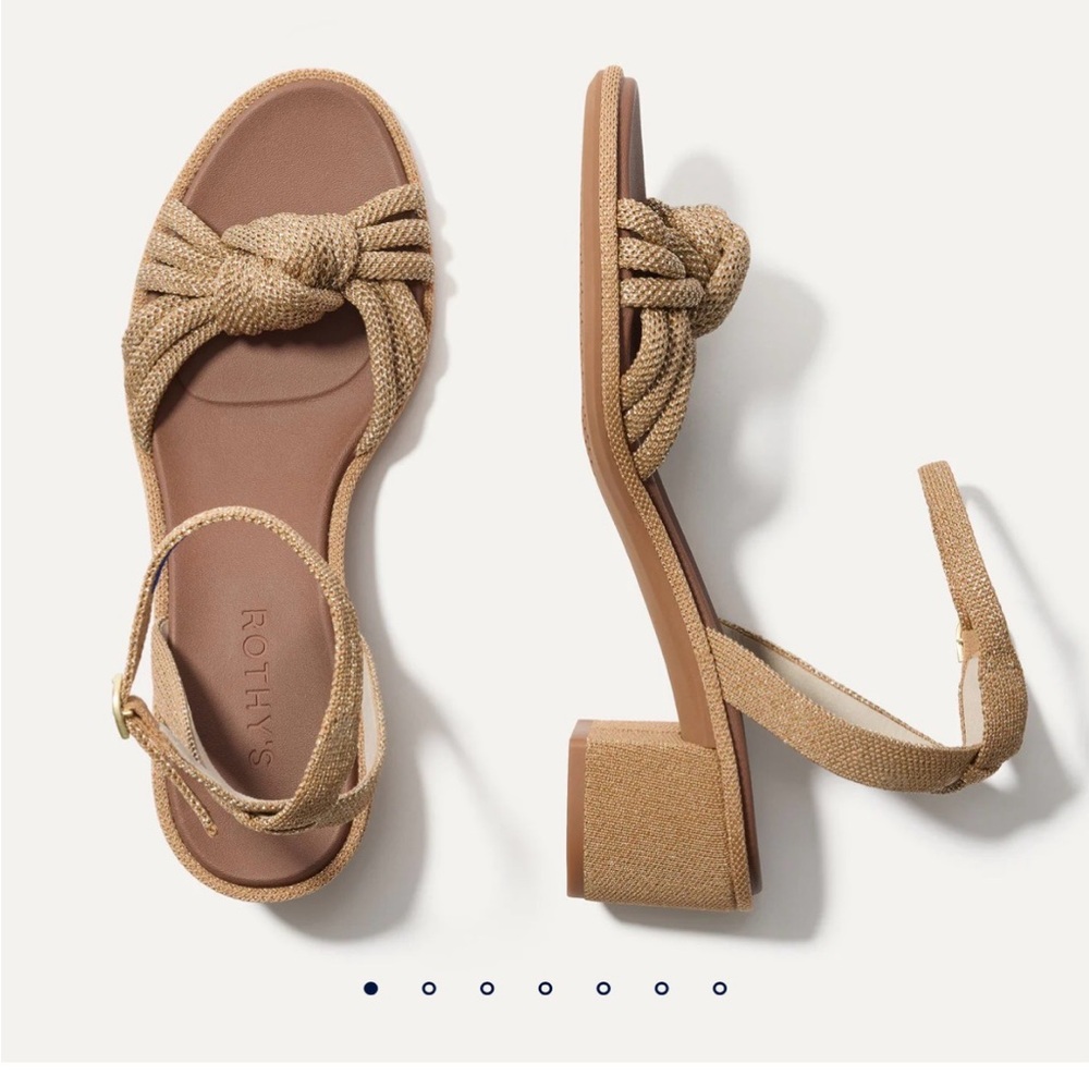 Rothy’s LIKE NEW, Gold, Strappy Sandal, Knotted detail and chunky, block heel